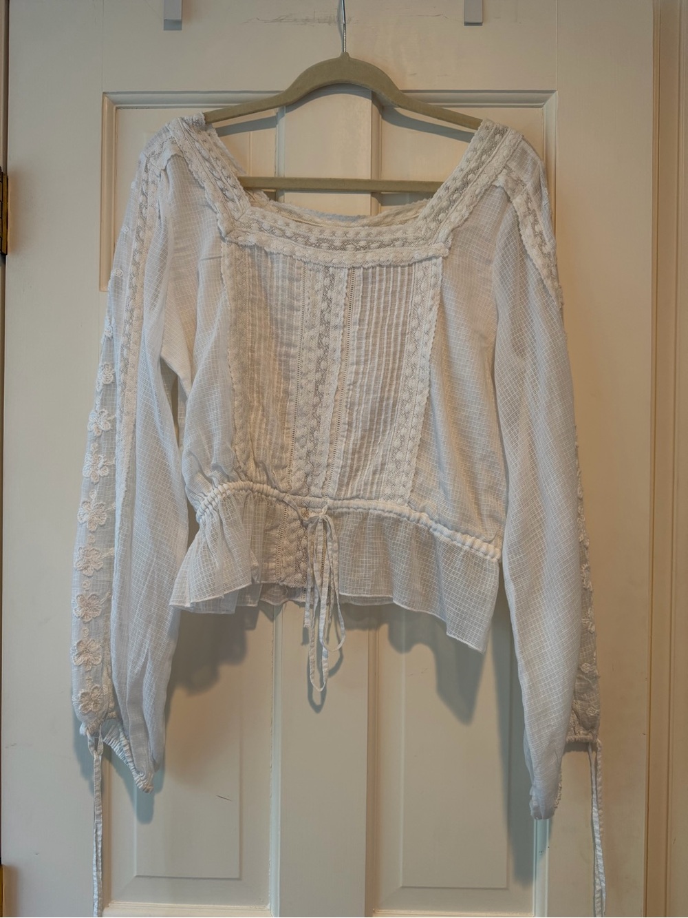 Love Shack Fancy Women’s White Blouse with Lace Trim